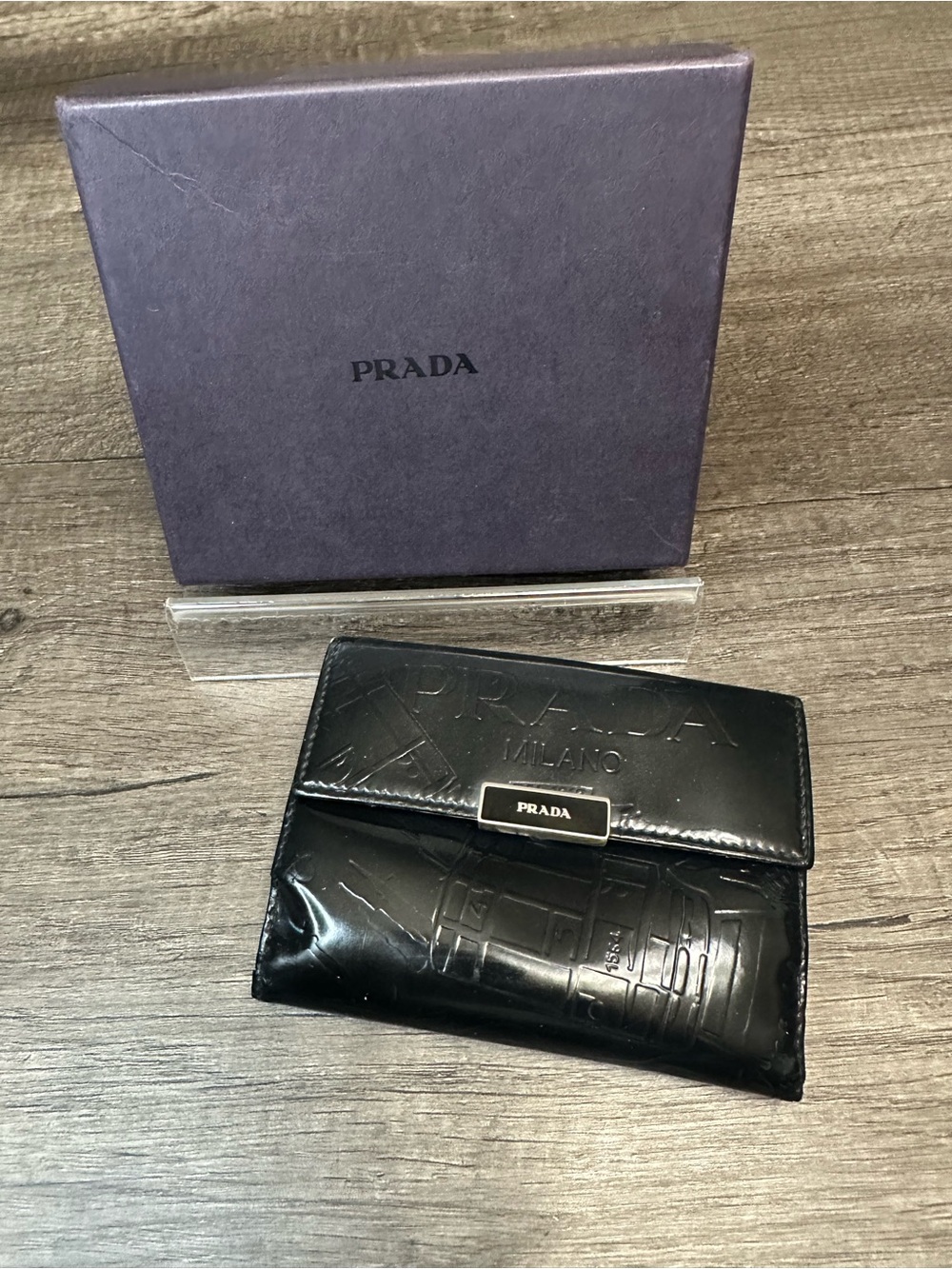 Prada Milano Black Patent Spazzolato Wallet